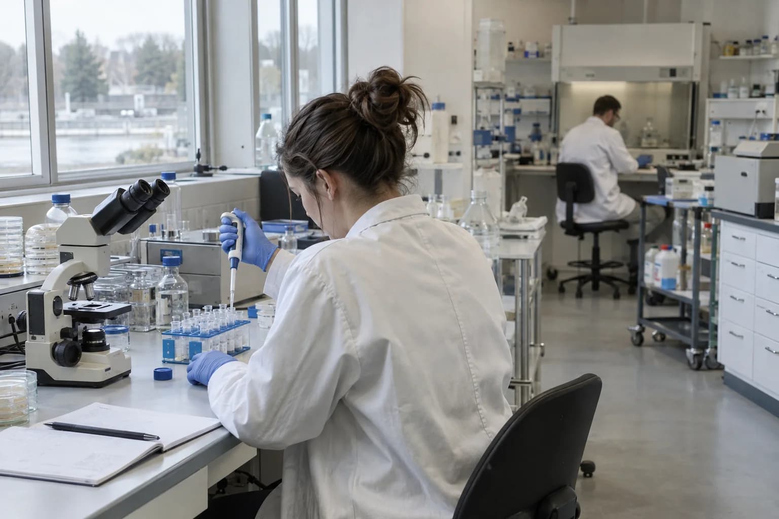 Laborarbeit mit Wasserproben, Pipette und Analysegeräten in einem Anwendungslabor.